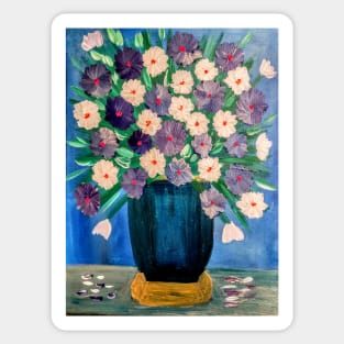 Some abstract mixed flowers in a metallic vase Sticker